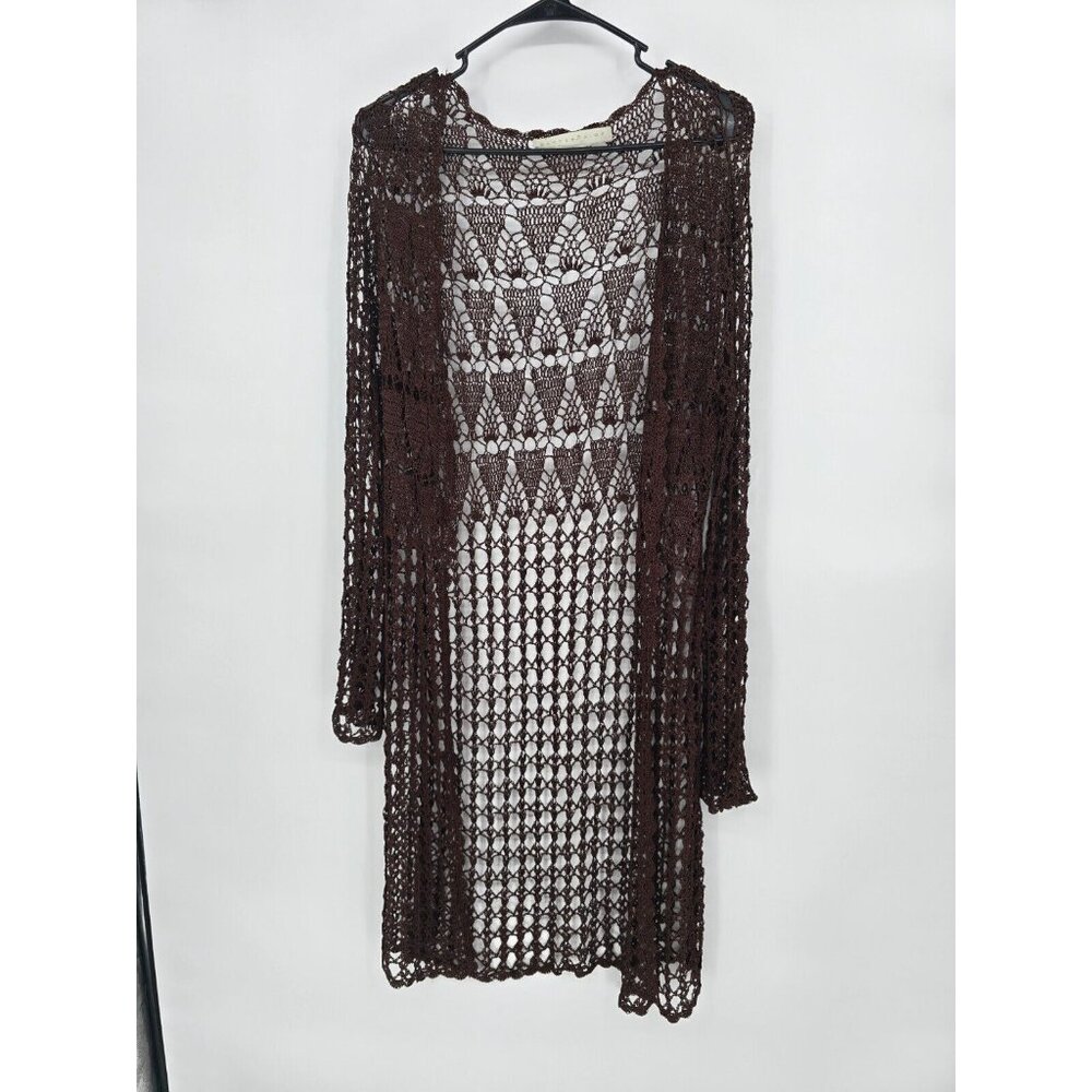 Vintage BETTE PAIGE Small Womens Top Brown Fully Crochet Longline Boho Hippie - Picture 2 of 4